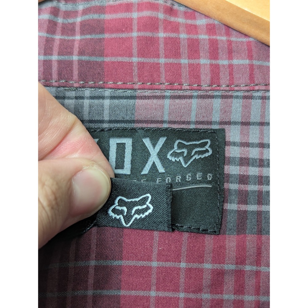 Fox Racing Button Down Shirt Mens L Burgundy Grey Plaid Heritage Forged 17302 - Picture 4 of 15
